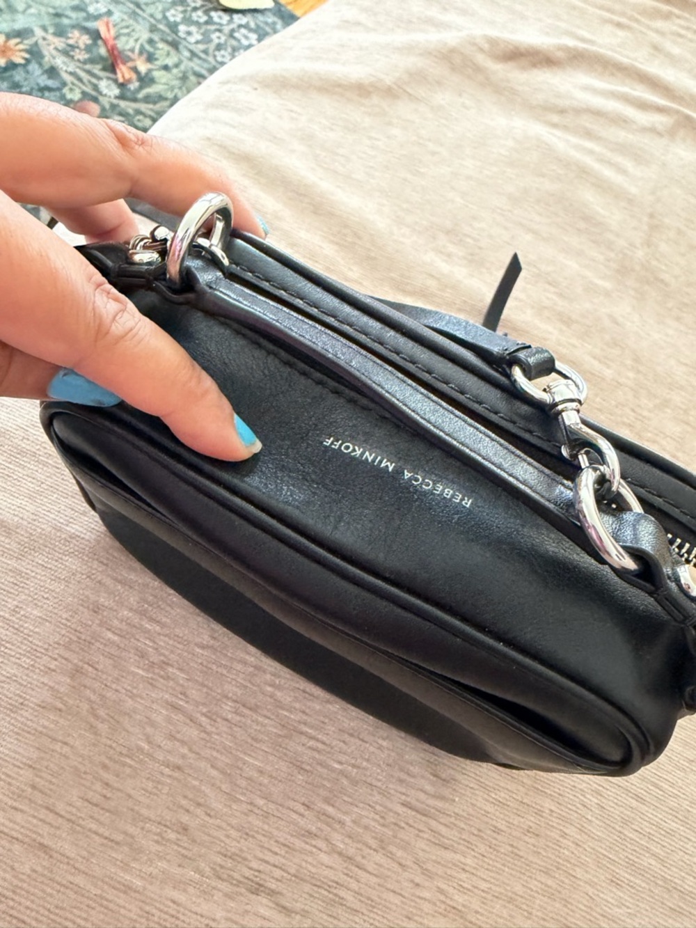 Rebecca Minkoff Black Leather Mini Crossbody with Silver Hardware - Picture 3 of 12